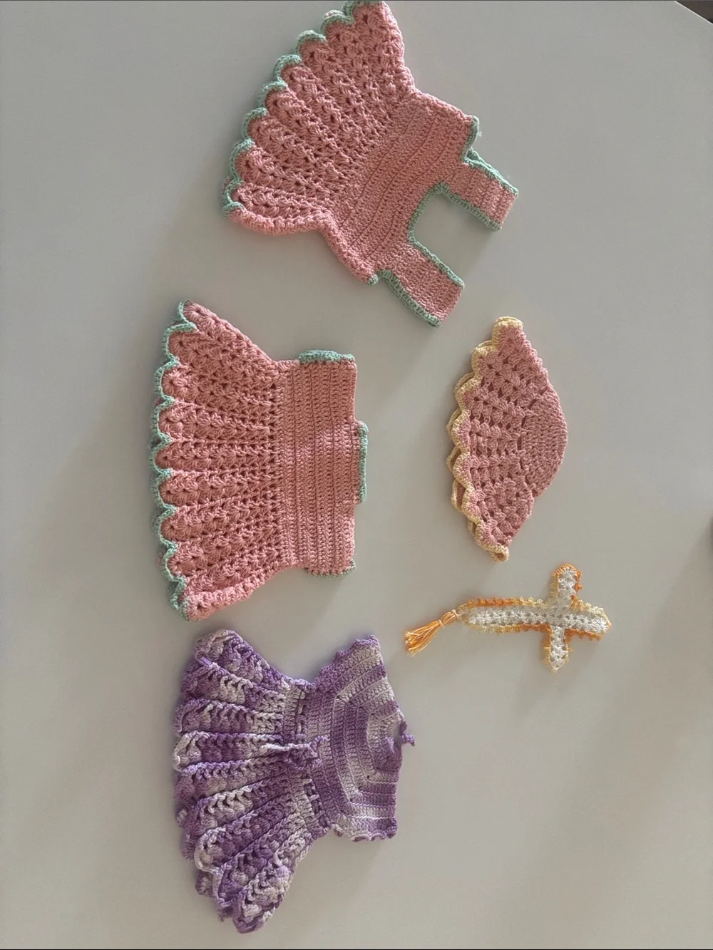 Vintage handmade crocheted doll clothes cross bookmark